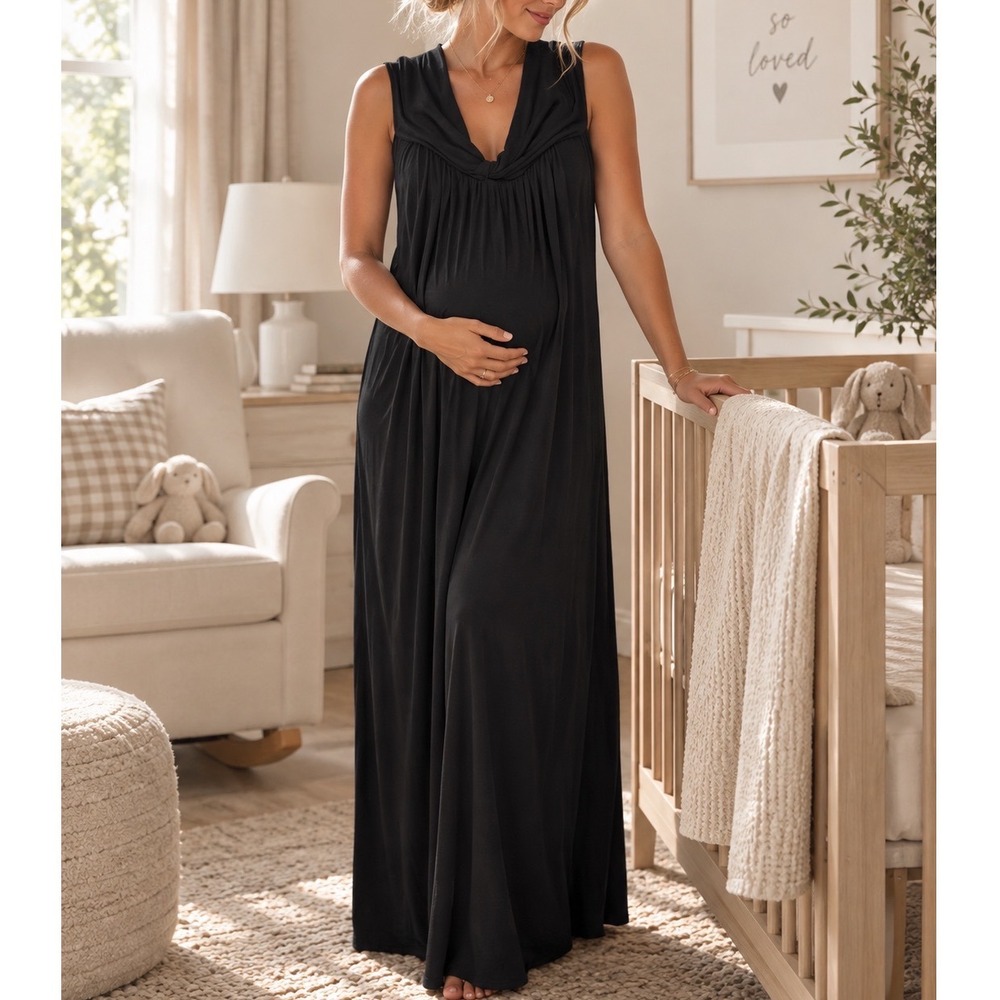 HATCH The Luella Maxi Dress Black Jersey Cowl Back Maternity  3 116C67JERSY D3